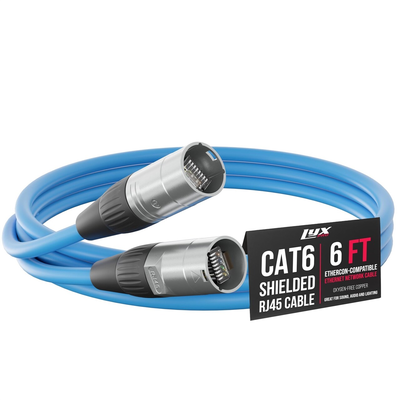 LyxPro 6 Feet Shielded CAT6 Ethercon Cable, Male to Male, Pro Audio & Lighting RJ45 Cable